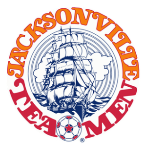 Logo for Jacksonville Tea Men showing name in orange and red wrapped around a sailing ship.